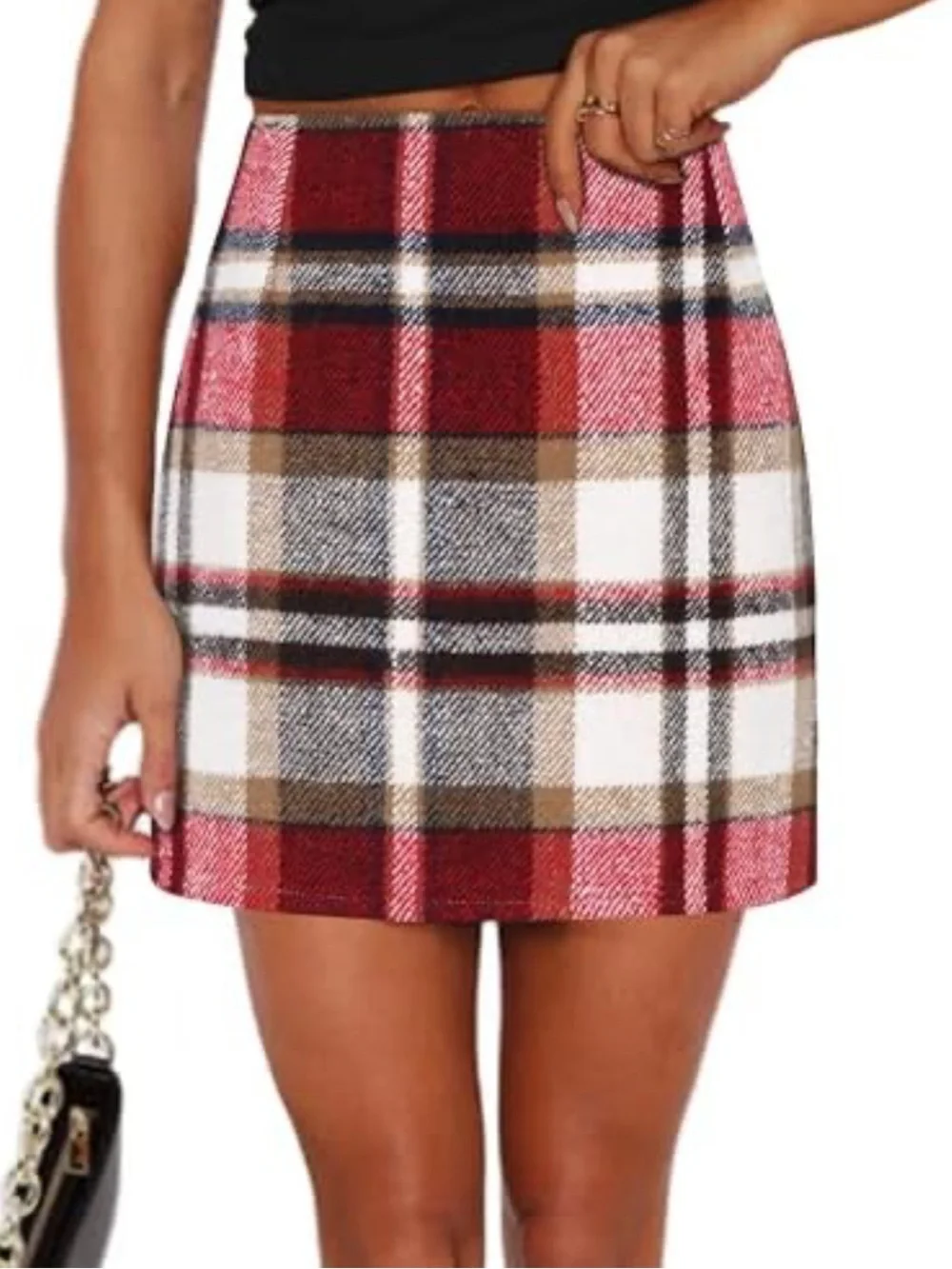 Plaid Mini Skirt in Red and Brown. Comes with size zipper. Size M